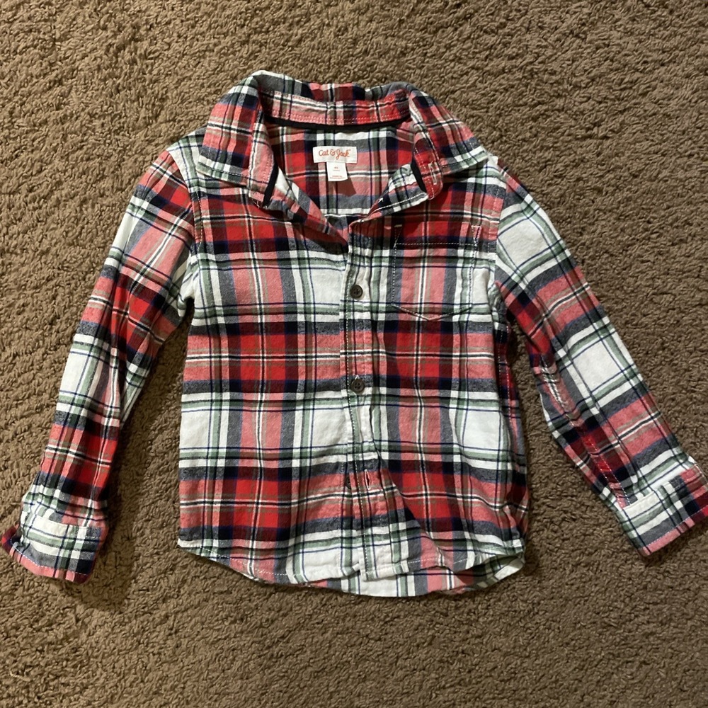 Boys Flannel Button Up -Cat & Jack - RedPlaid -Size 4T